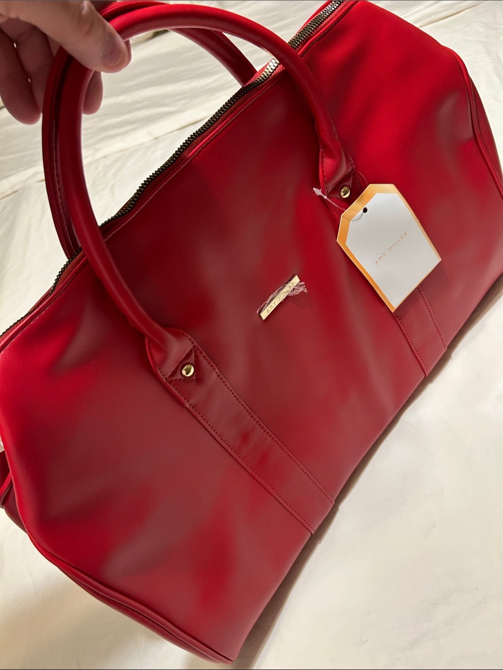 Amy Miller Red Travel Weekender Bag with Gold Accents